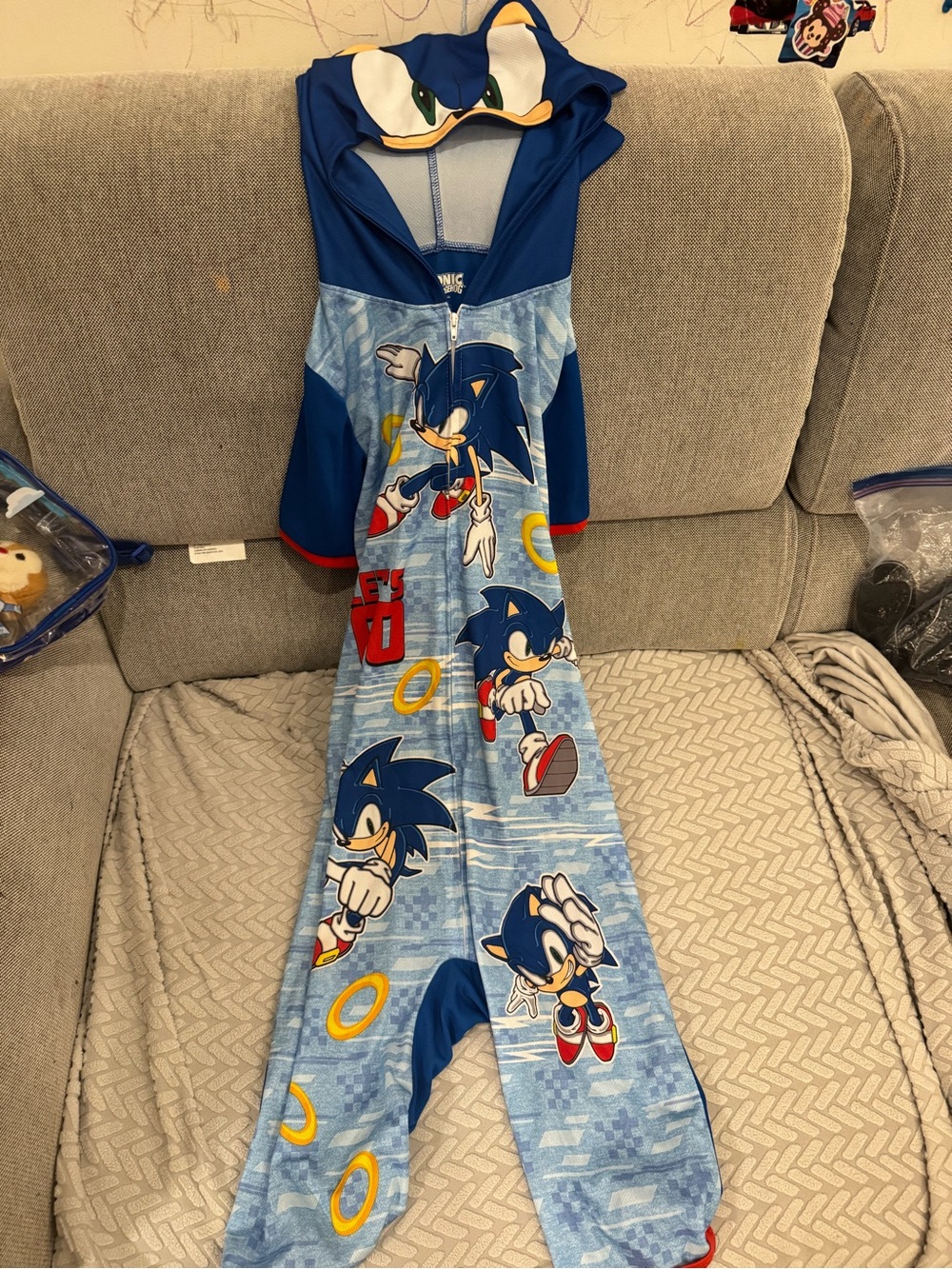 Blue Sonic the Hedgehog Kids One-Piece Hoodie Pajama